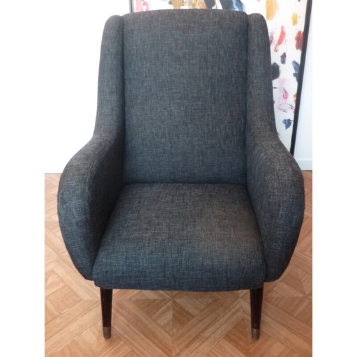 Vintage gerestaureerde donkere fauteuil - jaren 1950