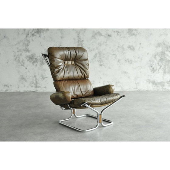 Image 1 of Vintage Harald Relling Wing fauteuil met voetenbank van Westnofa