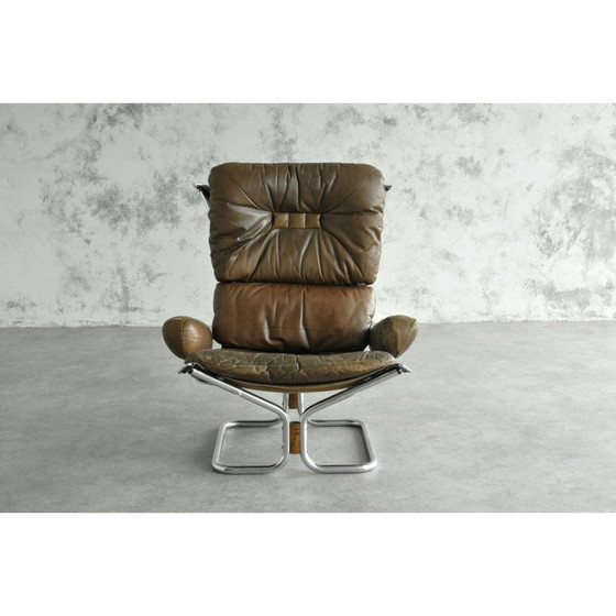 Image 1 of Vintage Harald Relling Wing fauteuil met voetenbank van Westnofa