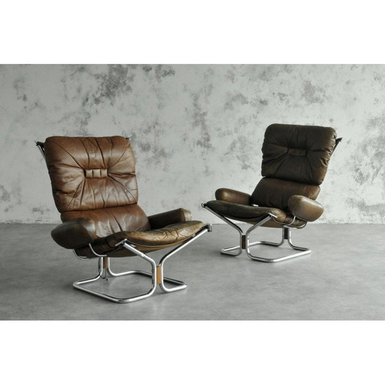 Image 1 of Vintage Harald Relling Wing fauteuil met voetenbank van Westnofa
