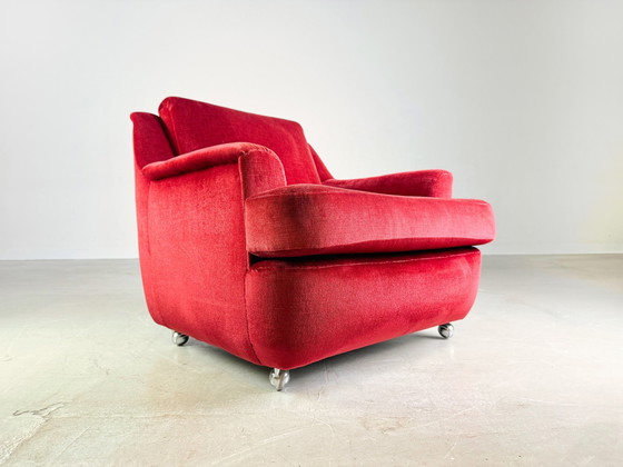 Image 1 of Set van 2 Mid Century Vintage Fauteuils Rood Fluweel Retro