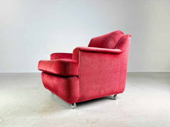 Image 1 of Set van 2 Mid Century Vintage Fauteuils Rood Fluweel Retro