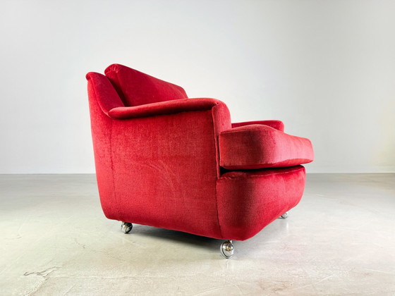 Image 1 of Set van 2 Mid Century Vintage Fauteuils Rood Fluweel Retro