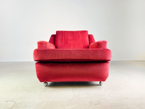 Image 1 of Set van 2 Mid Century Vintage Fauteuils Rood Fluweel Retro