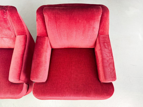 Image 1 of Set van 2 Mid Century Vintage Fauteuils Rood Fluweel Retro