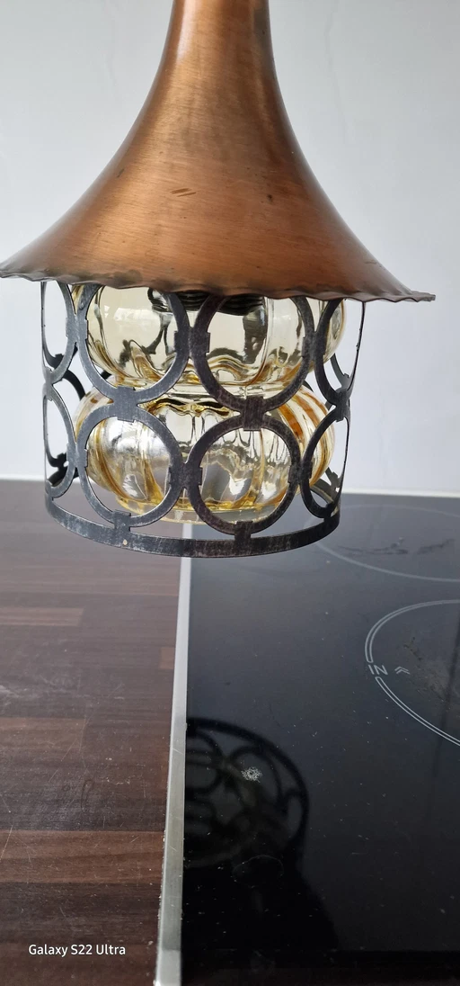 Mid-Century koper metaal glas hang lamp