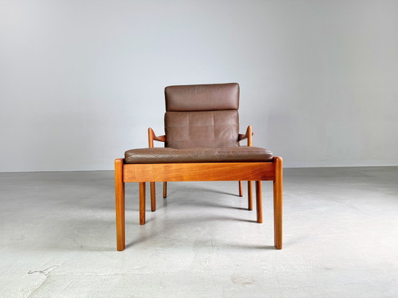 Image 1 of Midcentury fauteuil Niels Eilersen Illum Wikkelsø voetenbank met hoge rugleuning