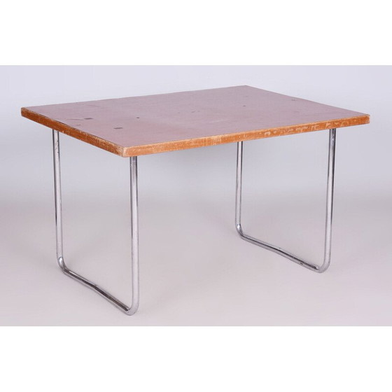 Image 1 of Vintage Bauhaus eettafel van chroomstaal en vurenhout voor Mücke Melder, Tsjecho-Slowakije 1930