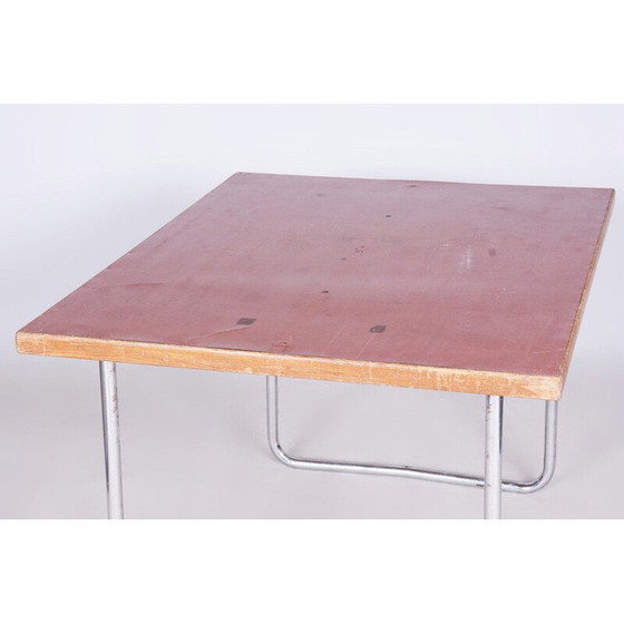 Image 1 of Vintage Bauhaus eettafel van chroomstaal en vurenhout voor Mücke Melder, Tsjecho-Slowakije 1930