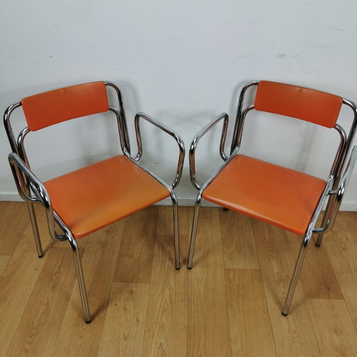 Set Vintage Skai Leren Eetkamerstoelen, Stoelen, Buizenstoelen