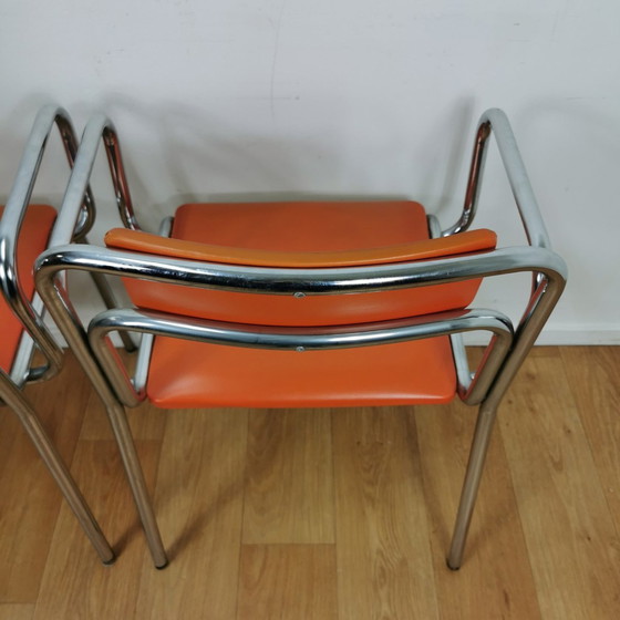 Image 1 of Set Vintage Skai Leren Eetkamerstoelen, Stoelen, Buizenstoelen