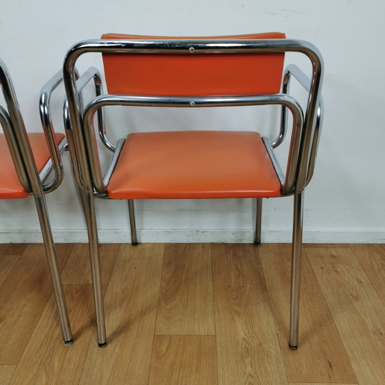 Image 1 of Set Vintage Skai Leren Eetkamerstoelen, Stoelen, Buizenstoelen