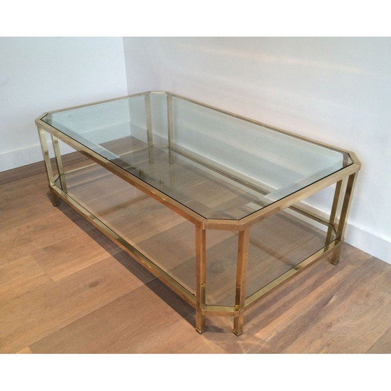 Image 1 of Vintage achthoekige salontafel in messing en glas, Frankrijk 1970