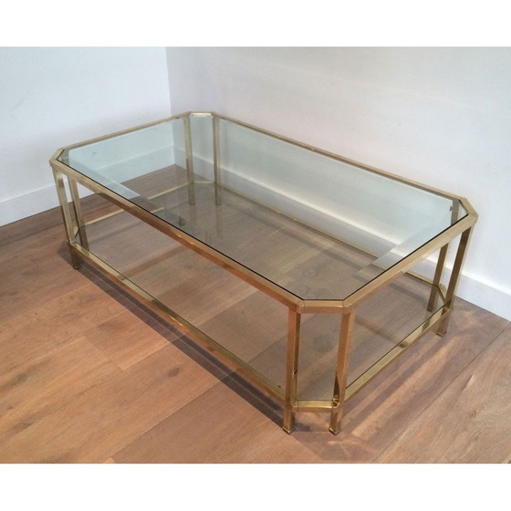 Image 1 of Vintage achthoekige salontafel in messing en glas, Frankrijk 1970