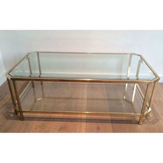 Image 1 of Vintage achthoekige salontafel in messing en glas, Frankrijk 1970
