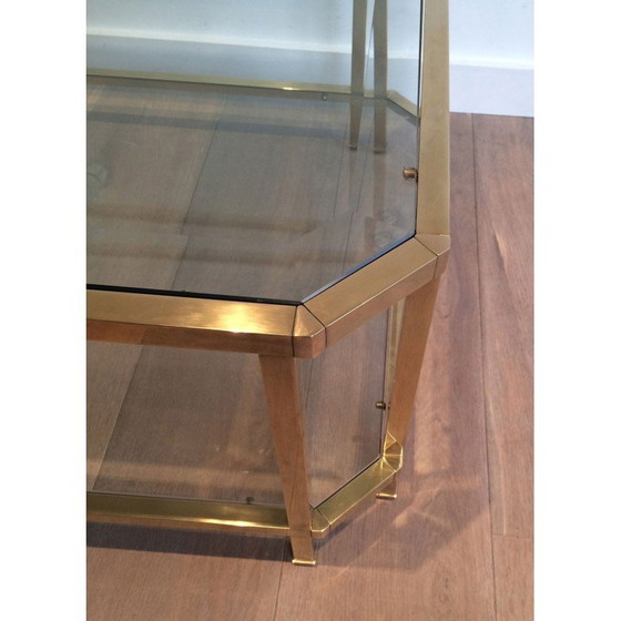 Image 1 of Vintage achthoekige salontafel in messing en glas, Frankrijk 1970