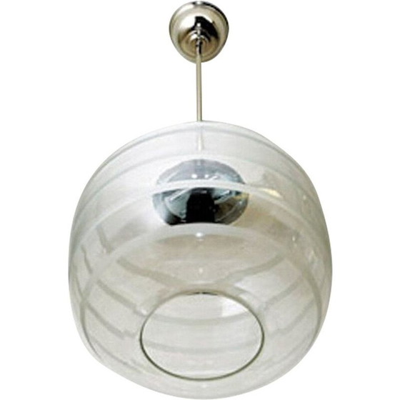 Image 1 of Vintage plafondglas met matte strepen, Zweden 1925