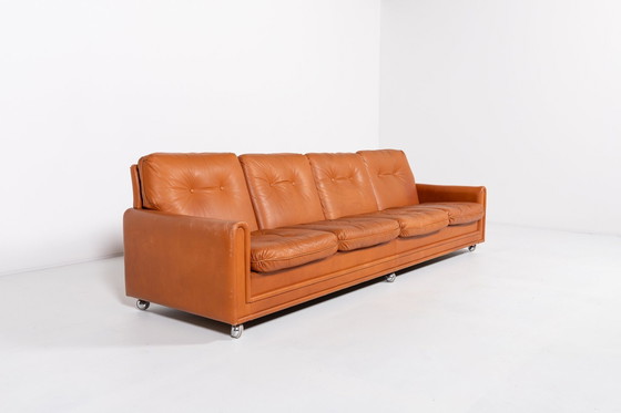 Image 1 of 1960'S Vintage Deens Modern Cognac Leren Sofa