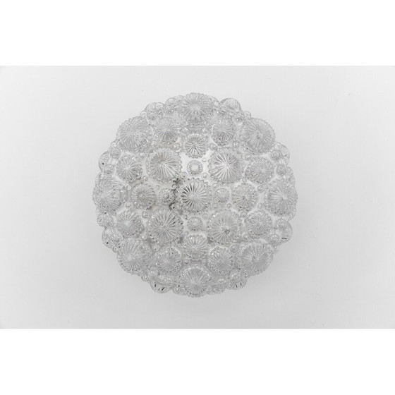 Image 1 of Vintage ronde plafondlamp van glanzend glas en metaal in de vorm van een 3D fossiele schelp, 1960