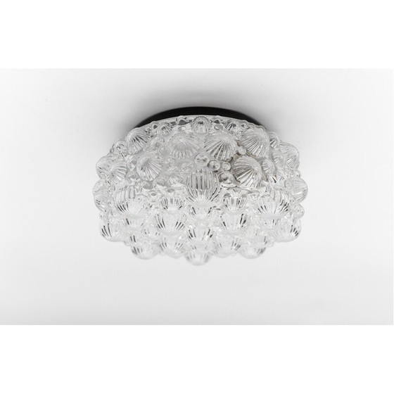 Image 1 of Vintage ronde plafondlamp van glanzend glas en metaal in de vorm van een 3D fossiele schelp, 1960