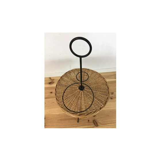 Image 1 of Vintage rieten en metalen draagbare bijzettafel, 1950