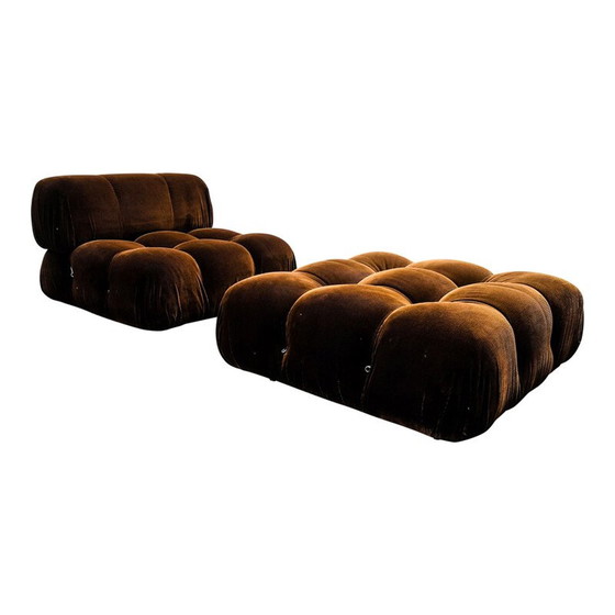 Image 1 of Vintage Lounge Stoel en Ottoman Set Bruin Fluweel Model Camaleonda van Mario Bellini voor B&B Italia C&B Italia, 1970