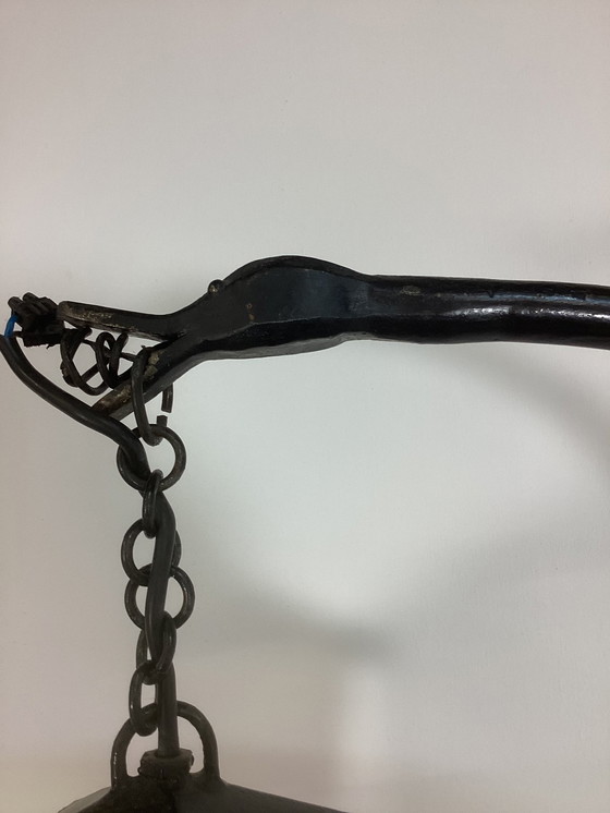 Image 1 of Art Deco Amsterdamse School Smeedijzeren Lamp Glas In Lood Kap