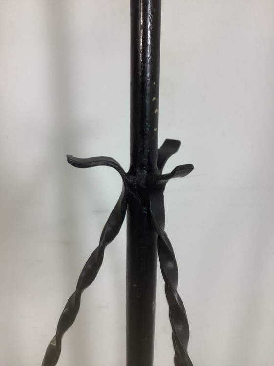 Image 1 of Art Deco Amsterdamse School Smeedijzeren Lamp Glas In Lood Kap