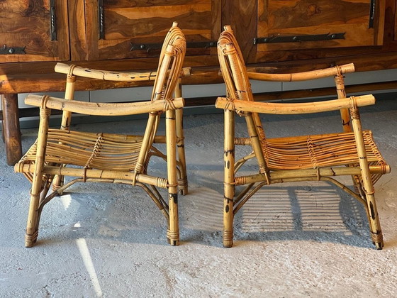 Image 1 of 2x Bamboe fauteuils en rotan 1970