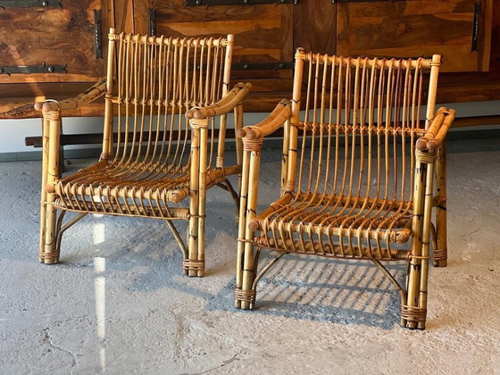 Image 1 of 2x Bamboe fauteuils en rotan 1970