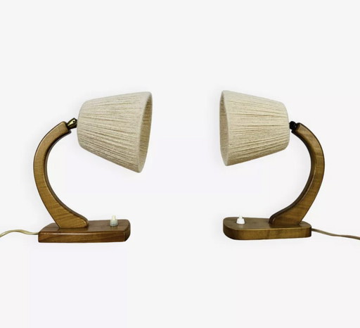 Paar Art Deco Lampen Gebogen Hout en Vintage Wol