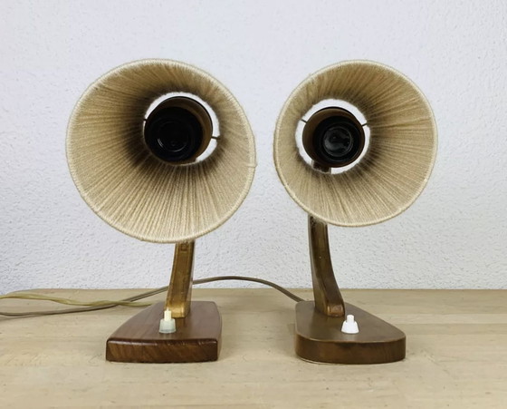 Image 1 of Paar Art Deco Lampen Gebogen Hout en Vintage Wol