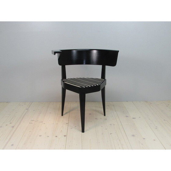 Image 1 of Vintage fauteuil met 3 poten in gelakt hout en gestreepte stof van Stefan Wewerka voor Tecta, 1978