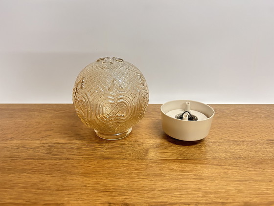 Image 1 of Vintage Amber Plafondlamp Sierlijk Patroon Met Bakelieten Houder