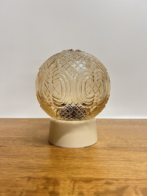 Vintage Amber Plafondlamp Sierlijk Patroon Met Bakelieten Houder