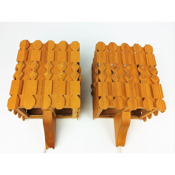 Image 1 of Paar Scandinavisch grenen vintage wandlampen 1960's