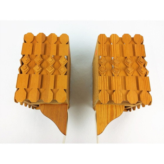 Image 1 of Paar Scandinavisch grenen vintage wandlampen 1960's