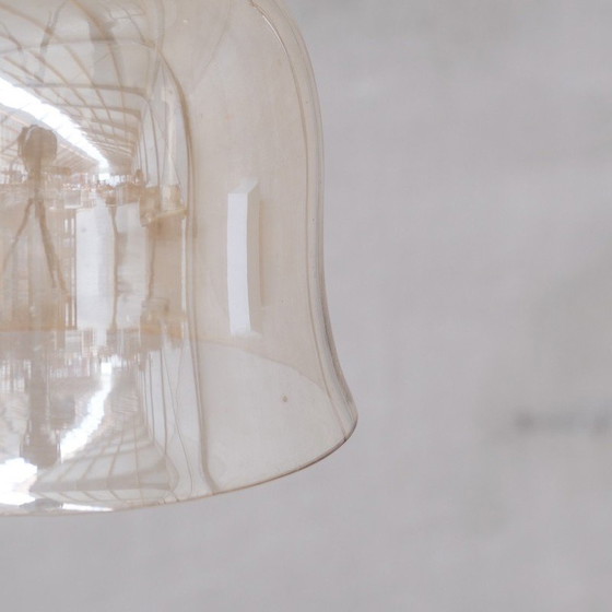 Image 1 of Vintage "bel pendant" hanglamp van messing en rookglas, Frankrijk 1960