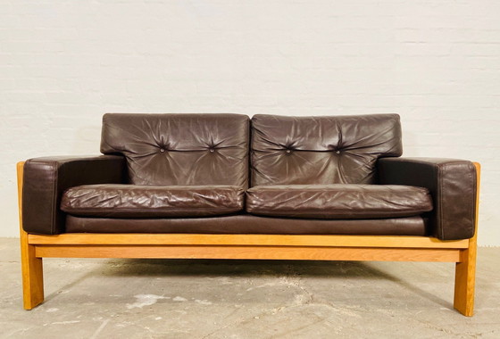 Image 1 of Vintage Deense Mid Century Bramin Lederen Tweezitsbank 1960