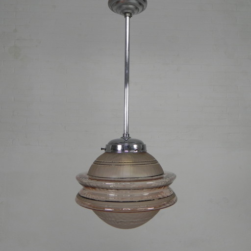 Art Deco hanglamp met ufo-vormige glazen bol, jaren 30