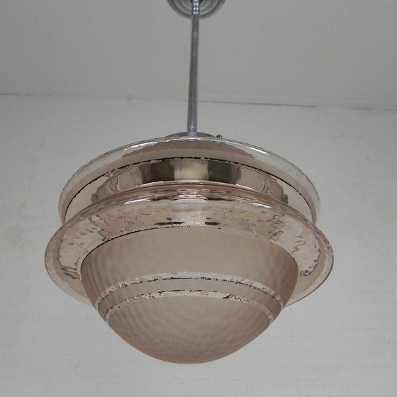 Image 1 of Art Deco hanglamp met ufo-vormige glazen bol, jaren 30