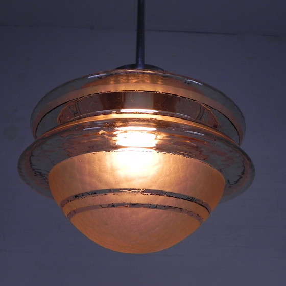 Image 1 of Art Deco hanglamp met ufo-vormige glazen bol, jaren 30