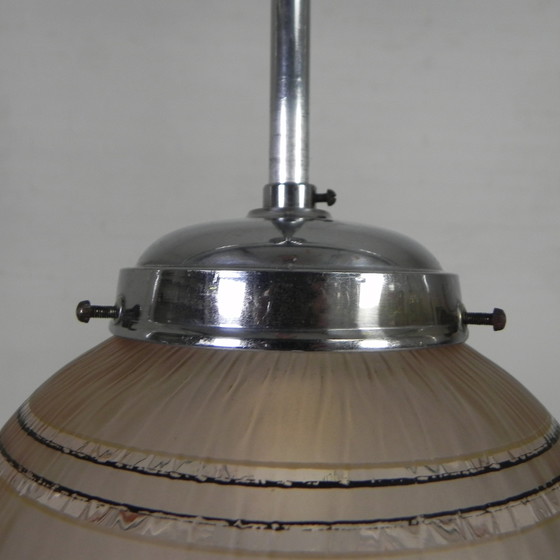 Image 1 of Art Deco hanglamp met ufo-vormige glazen bol, jaren 30