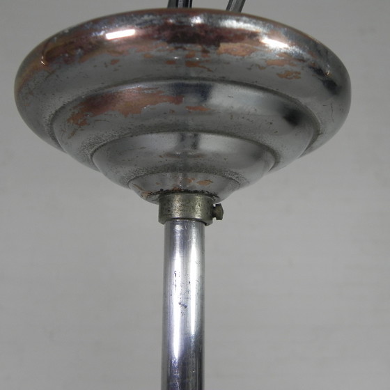 Image 1 of Art Deco hanglamp met ufo-vormige glazen bol, jaren 30