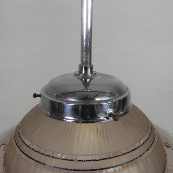 Image 1 of Art Deco hanglamp met ufo-vormige glazen bol, jaren 30