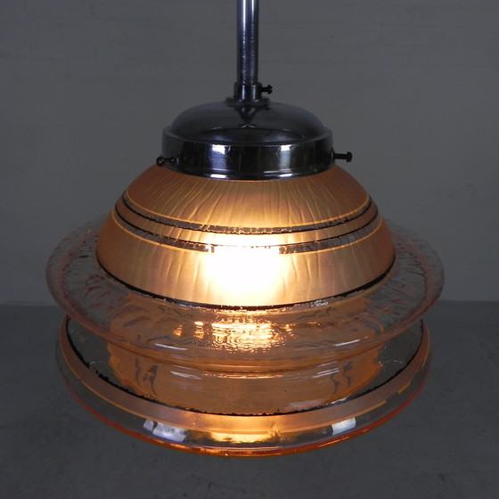 Image 1 of Art Deco hanglamp met ufo-vormige glazen bol, jaren 30