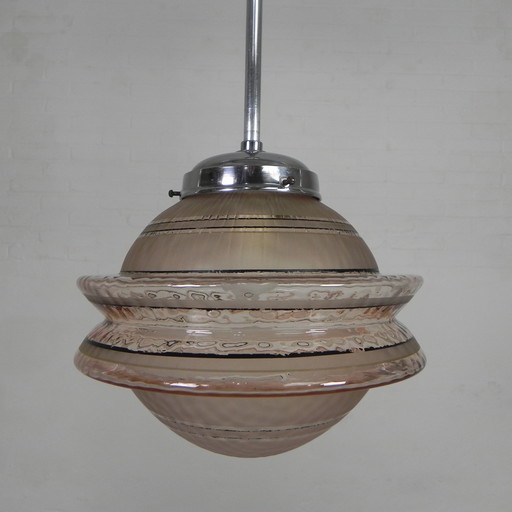 Art Deco hanglamp met ufo-vormige glazen bol, jaren 30