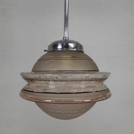 Image 1 of Art Deco hanglamp met ufo-vormige glazen bol, jaren 30