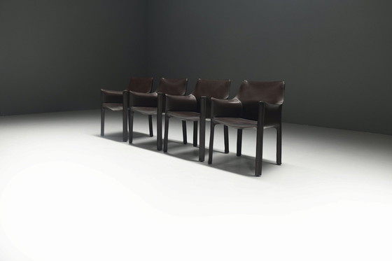 Image 1 of Prachtige Cab 412 & 413 Set in tabaksleer van Mario Bellini - Cassina Italië