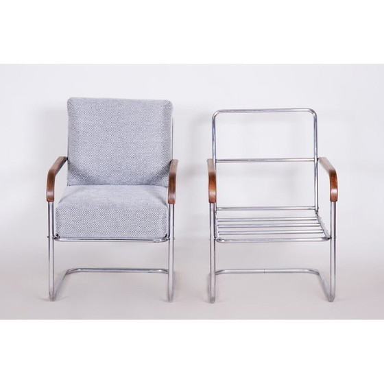 Image 1 of Paar vintage grijs chromen fauteuils van Mucke Melder, Tsjecho-Slowakije 1930